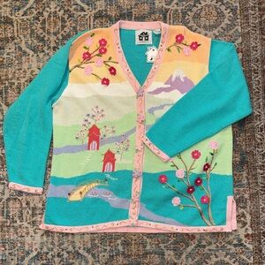 Colorful NWT Storybook Knits Shangria La  Floral Women's Cardigan size 1X